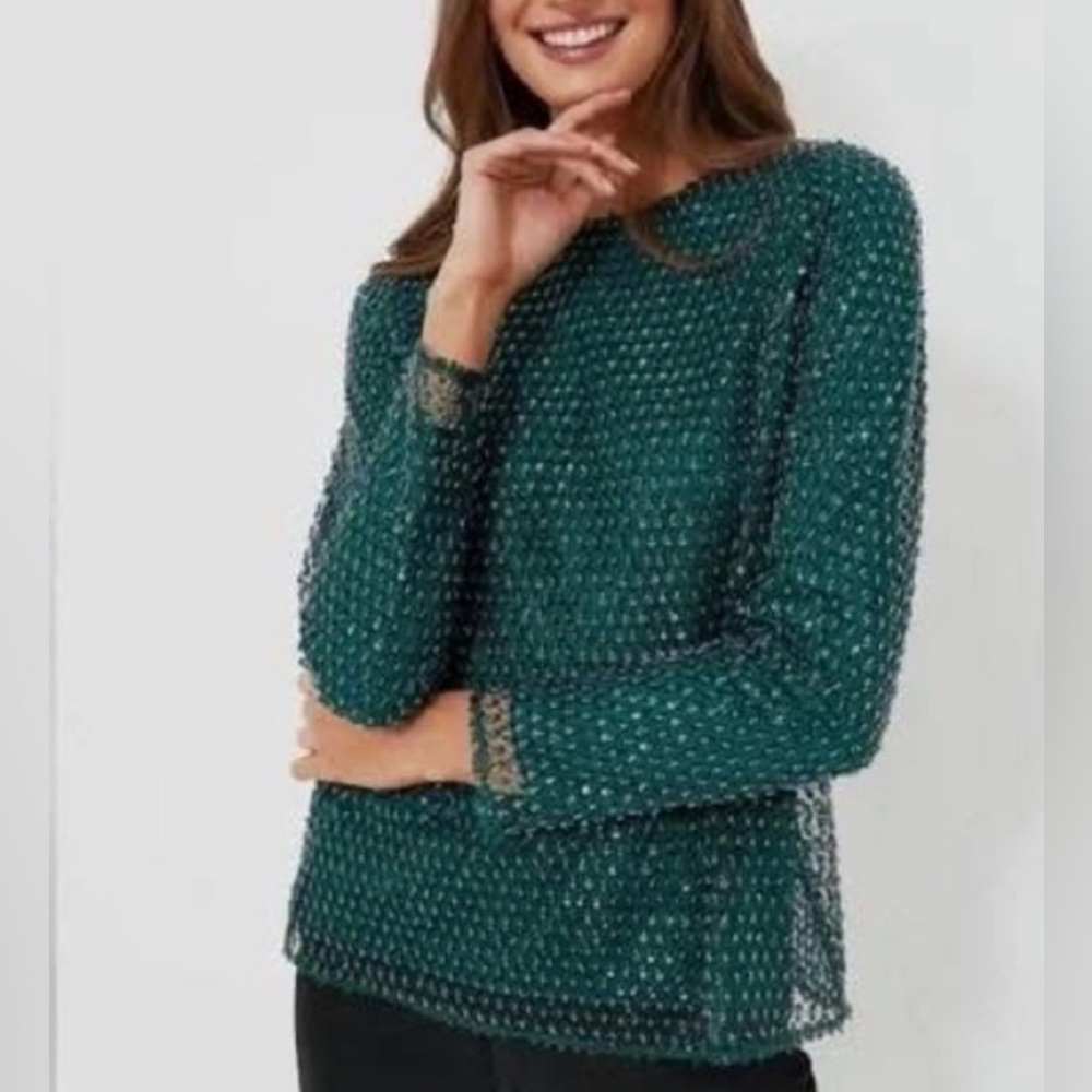 Tuckernuck Hyacinth House Green sequined and beaded Knit Top